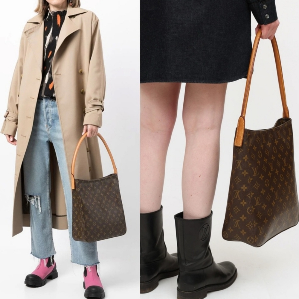 Louis Vuitton Brown Monogram Canvas Shoulder Bag with Tan Handles